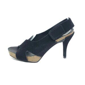 Pedro Garcia Libby Criss Cross Black Suede Platform Slingback Heel Womens 37.5